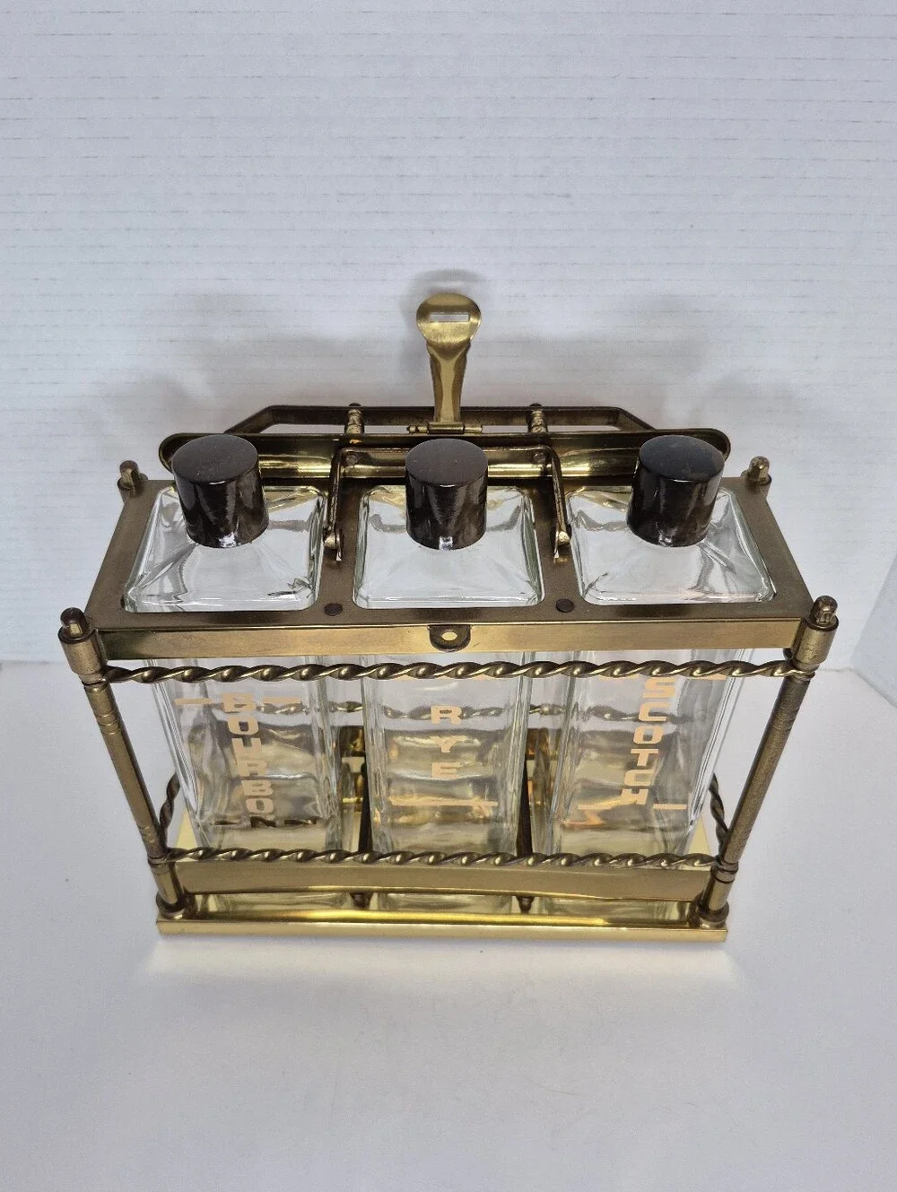 Vintage Tantalus Decanter Set Mid Century Modern Bar Caddy Liquor Glass Bottles